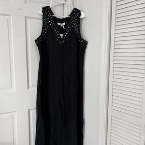 DKNY Black Studded V-Neck Maxi Dress